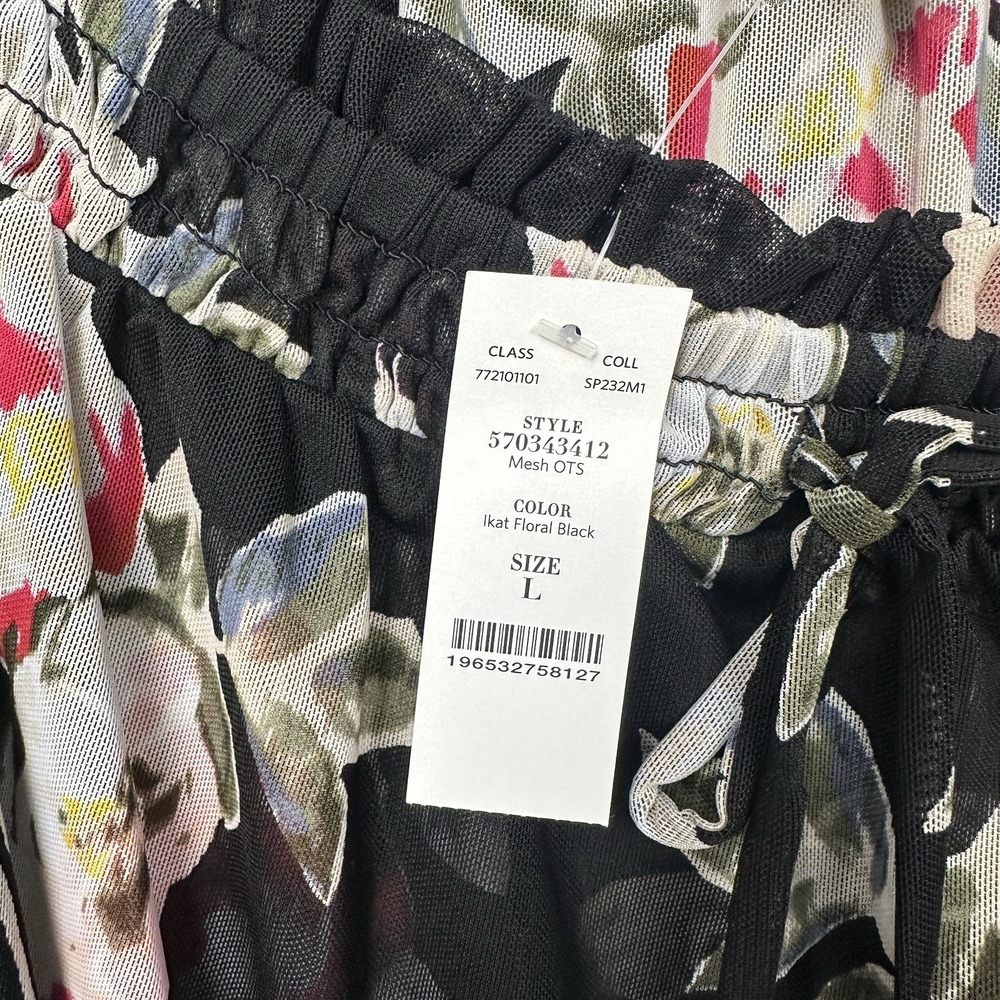 White House Black Market Blouse Women's Large Sheer Ikat Floral Black Flowy NWT - Picture 3 of 12